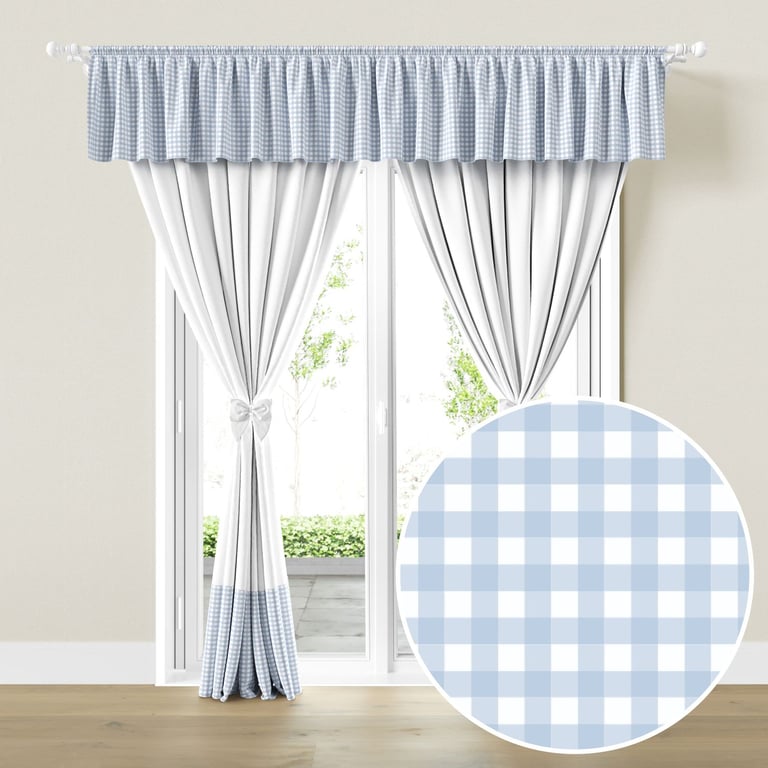 Cortina Infantil e Bebê Xadrez Azul