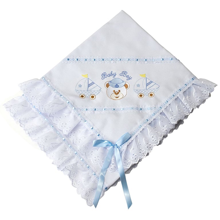 Manta Piquet Ursinho Marinheiro Baby Boy Azul 75cm