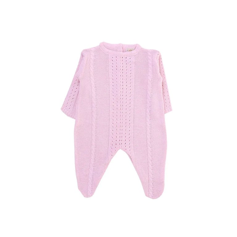 Saída de Maternidade Din Don Detalhe Trança e Furinhos Rosa Claro