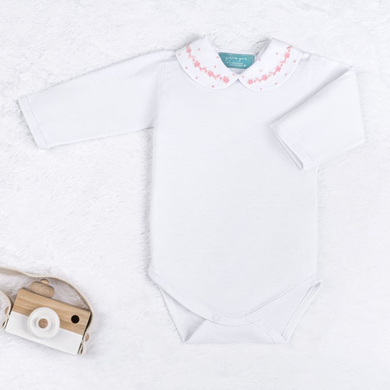 Body Manga Longa Bordado Marselha Rosa