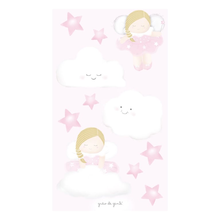 Adesivos de Parede Fadinhas, Nuvens e Estrelinhas Rosa