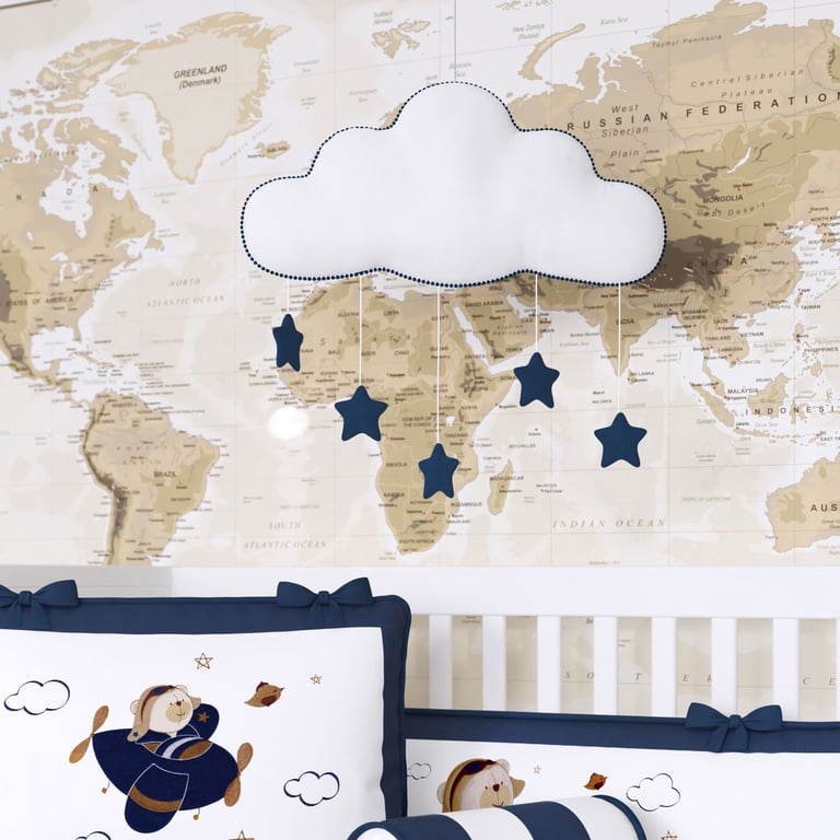 Móbile Nuvem Pompom Azul Marinho