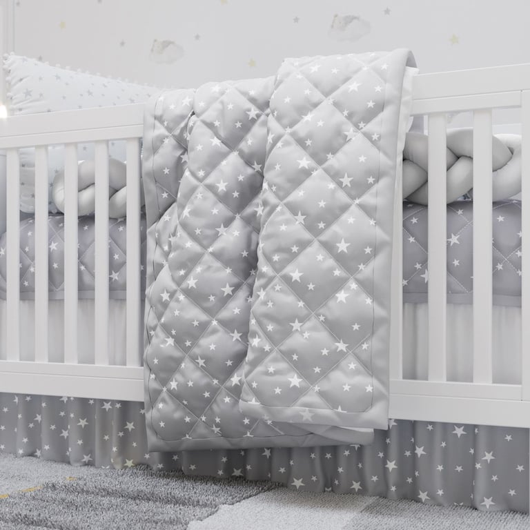 Edredom de Berço Matelado Estrelinhas Cinza/Rosa