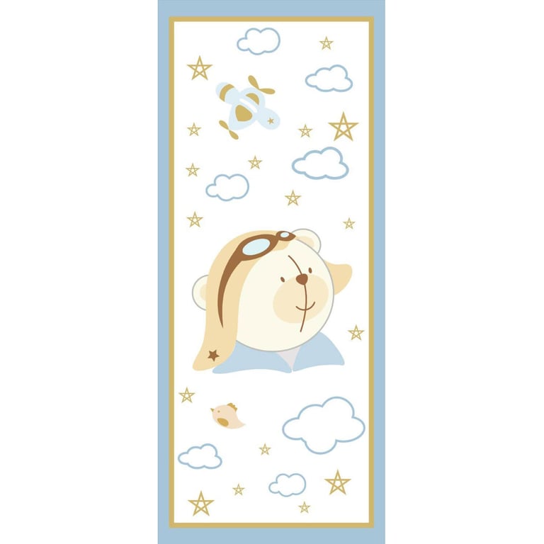 Adesivo de Porta Urso Aviador Azul Bebê 85cm