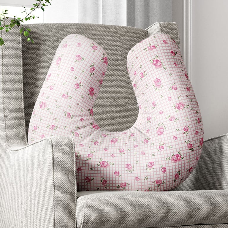 Almofada Amamentação Rosas Xadrez — vista alternativa