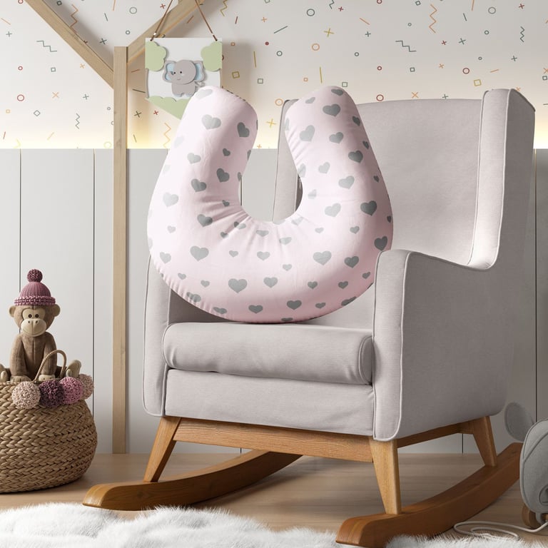 Almofada Amamentação Coração Rosa e Cinza — vista alternativa