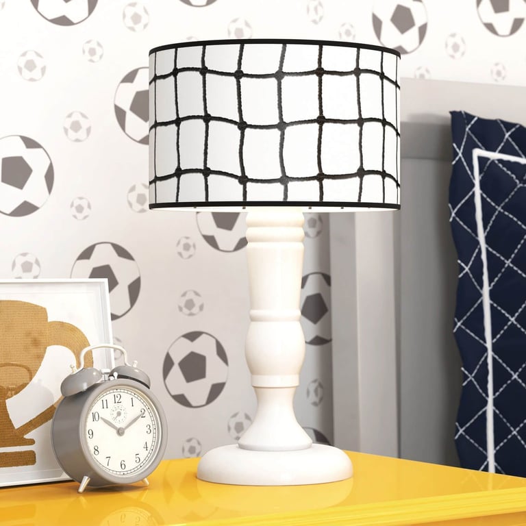 Abajur Madeira Futebol Branco e Preto