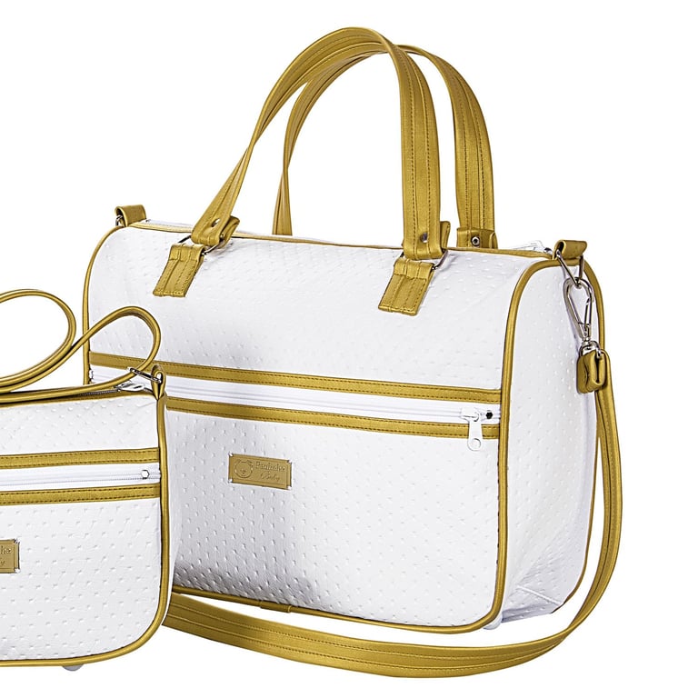 Bolsa Maternidade Imperial Aconchego Branco e Dourado 36cm