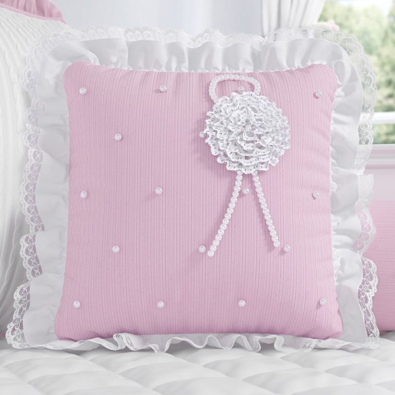 Almofada Urso Tricot Luxo Azul com Babado 38cm