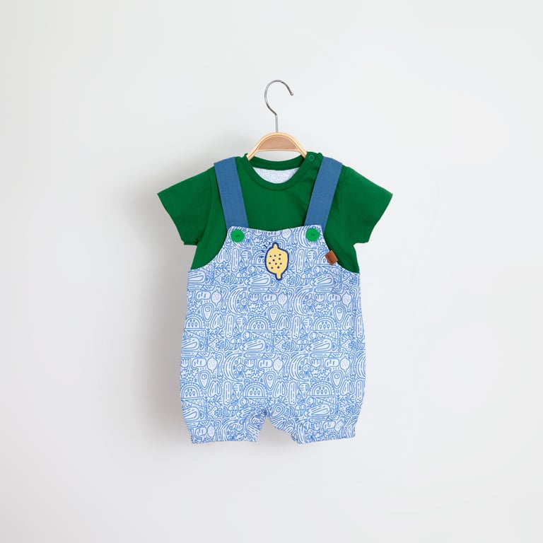 Macaquinho Bebê Jardineira Estampada Limão Azul G