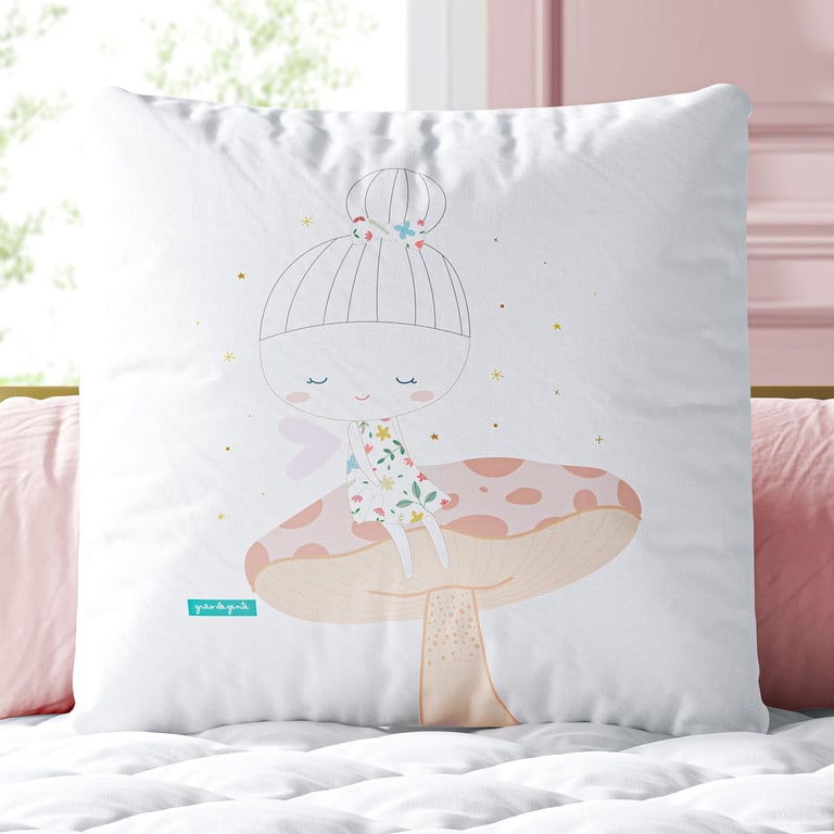 Almofada Quadrada Fadinha e o Cogumelo 33cm