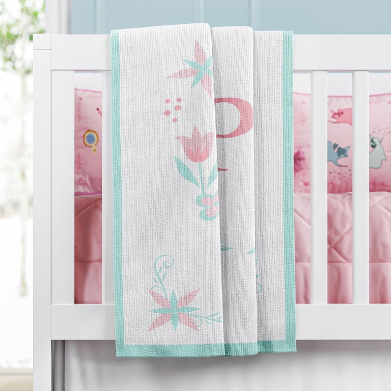 Manta Bebê Tricot Princesa Personalizada 1ª Letra do Nome Bebê 1m