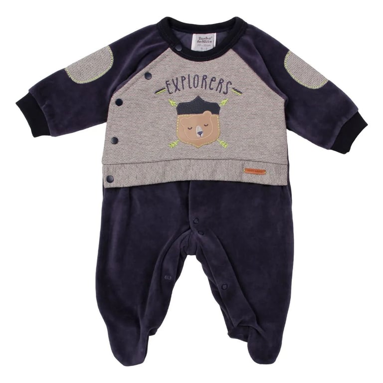 Saída Maternidade Sonho Mágico Menino com Bordado Urso Bege Tam P — vista alternativa