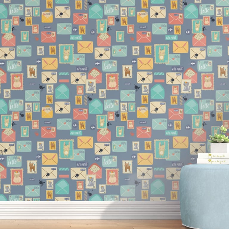 Papel de Parede Cartas e Selos Postais Retrô 3M