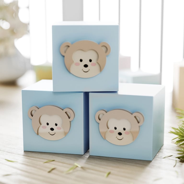 Cubo Decorativo Amiguinho Macaquinho MDF Rosa