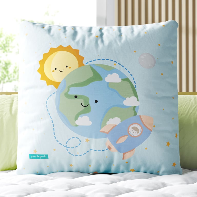 Almofada Quadrada Planeta Terra e o Foguete 30cm
