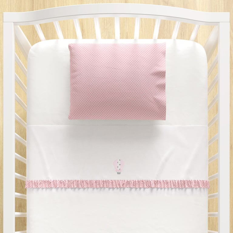Jogo de Lençol Berço Bordado Balão com Babado Poá 3 peças