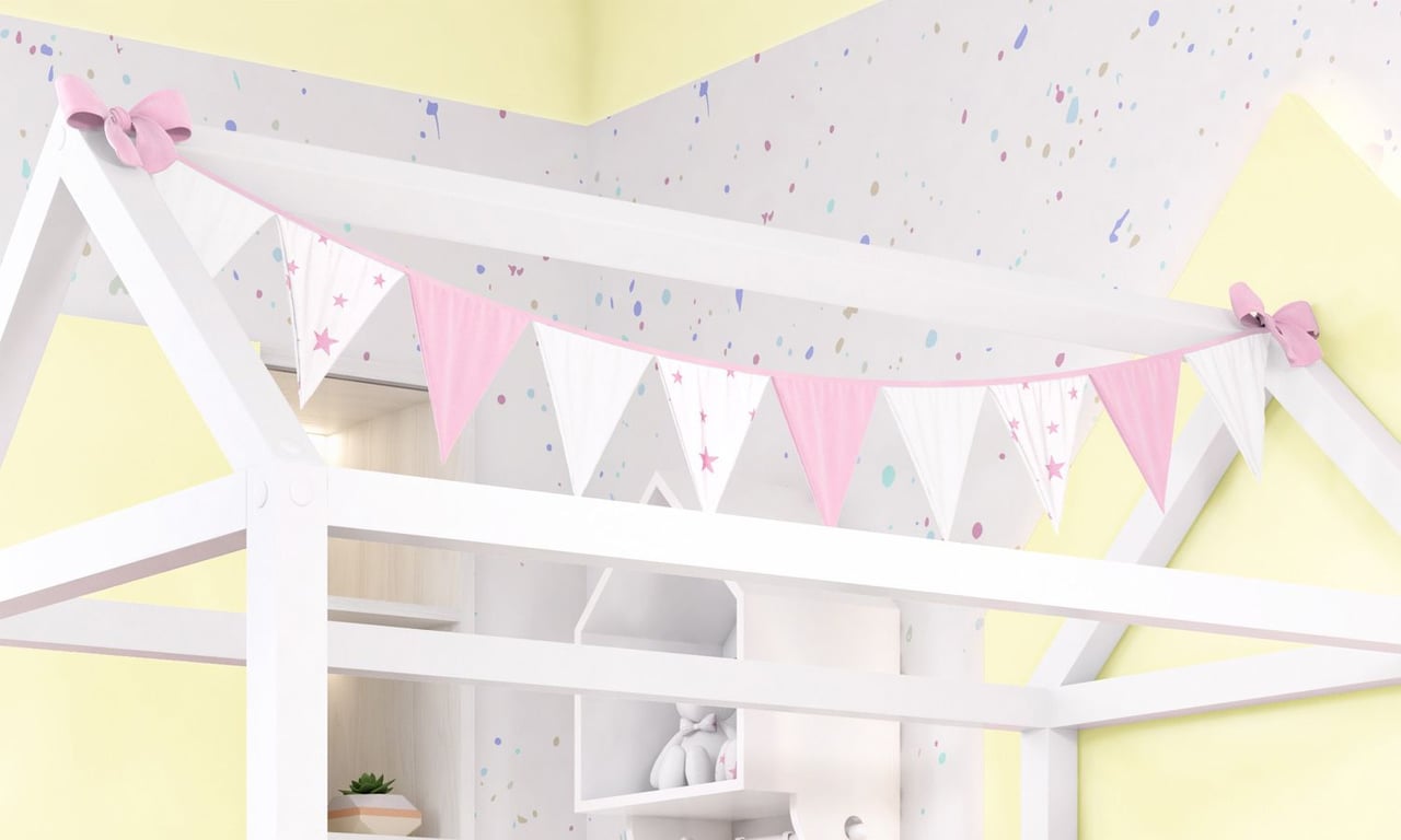 Varal de Cama Bandeirinhas Estrelinhas Amarelo 1,60m