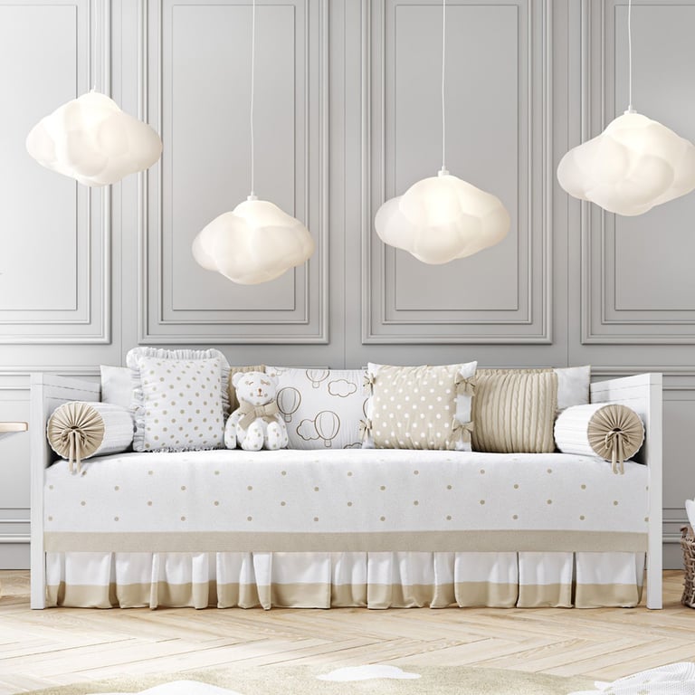 Kit Cama Babá Tricot Poá Balão Bege