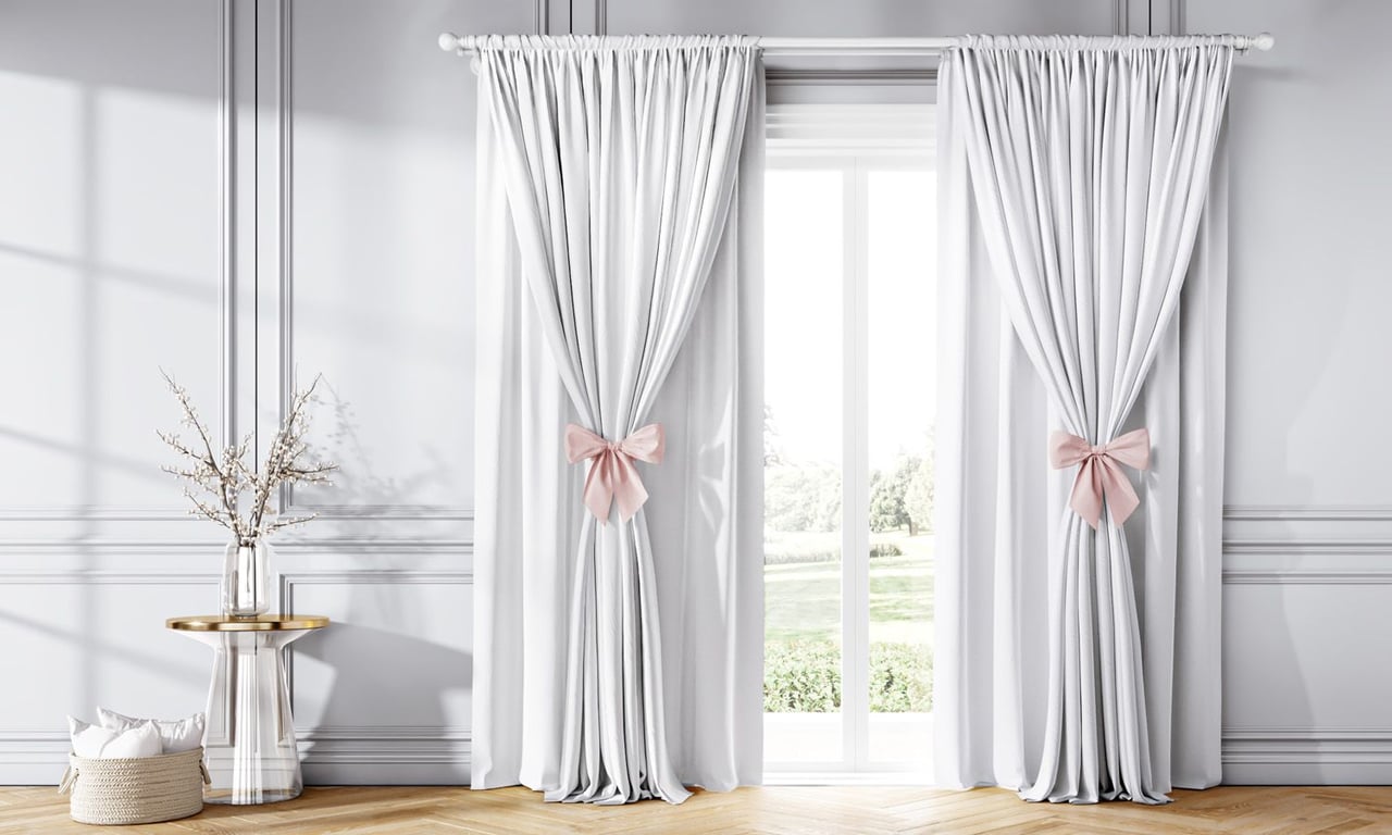 Cortina Clássica com Laços Rosa e Branco
