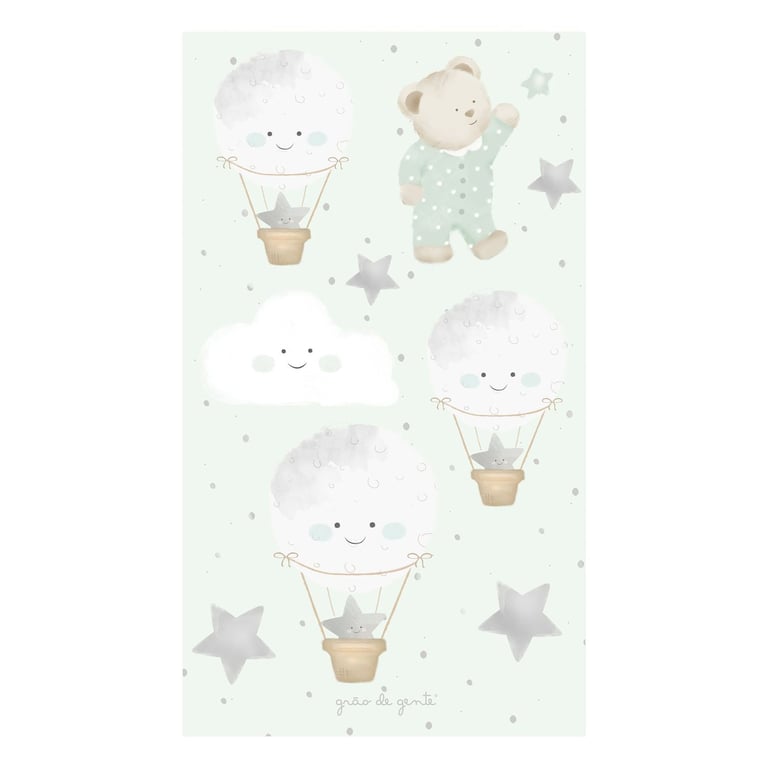 Adesivos de Parede Ursinho, Balões, Nuvem e Estrelas Verde