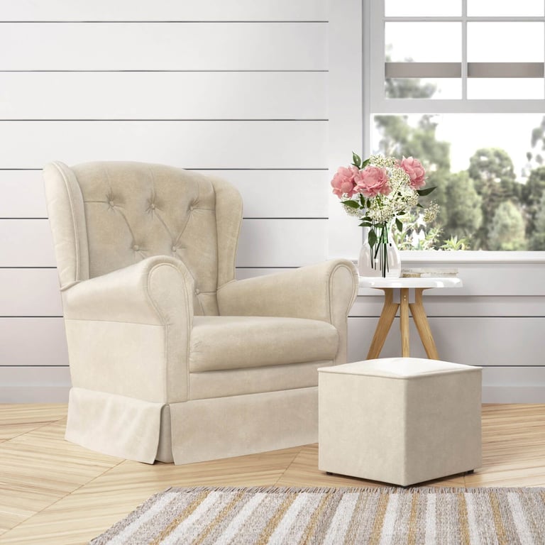 Poltrona Amamentação Balanço com Puff Provençal Palha