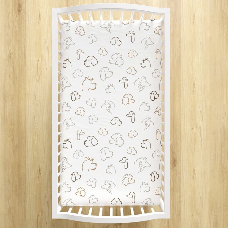 Lençol Berço com Elástico Cachorrinhos Cinza e Bege