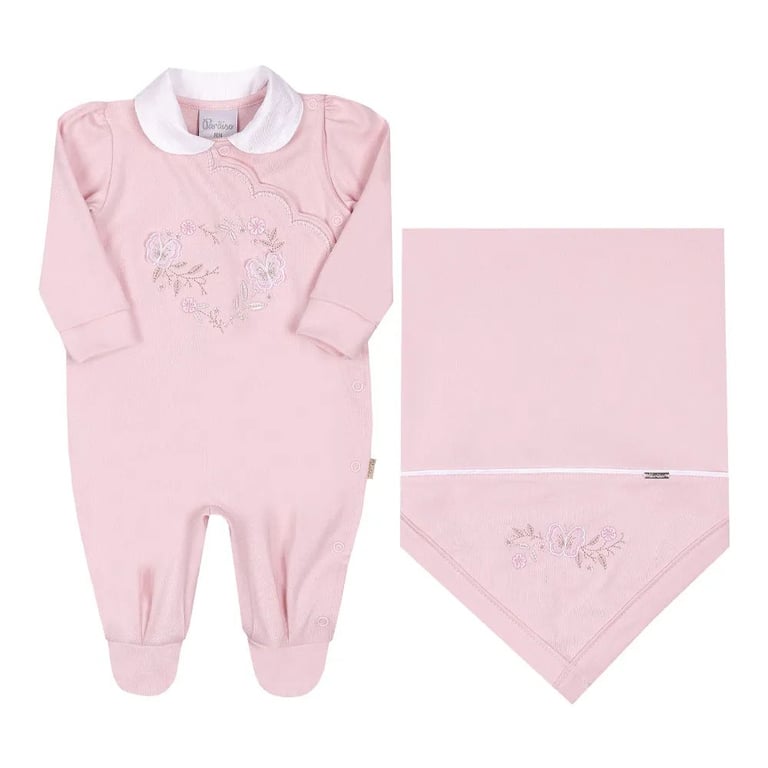 Saída de Maternidade Bebê Paraiso Bordado Floral Coração Verde