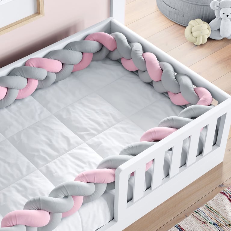 Trança Lateral Para Cama Montessoriana Solteiro Cinza e Rosa 5,32M
