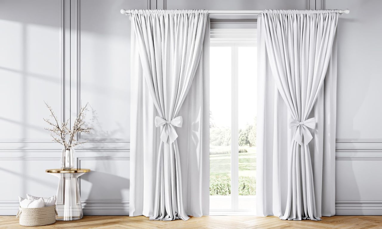 Cortina Clássica com Laços Rosa e Branco