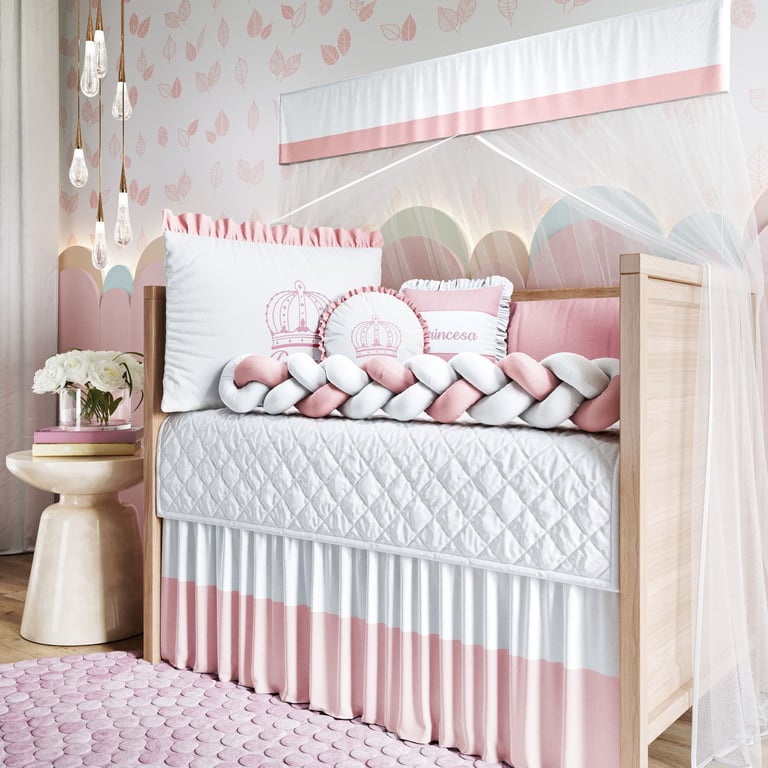 Kit Berço Trança Menina Princesa Rosa