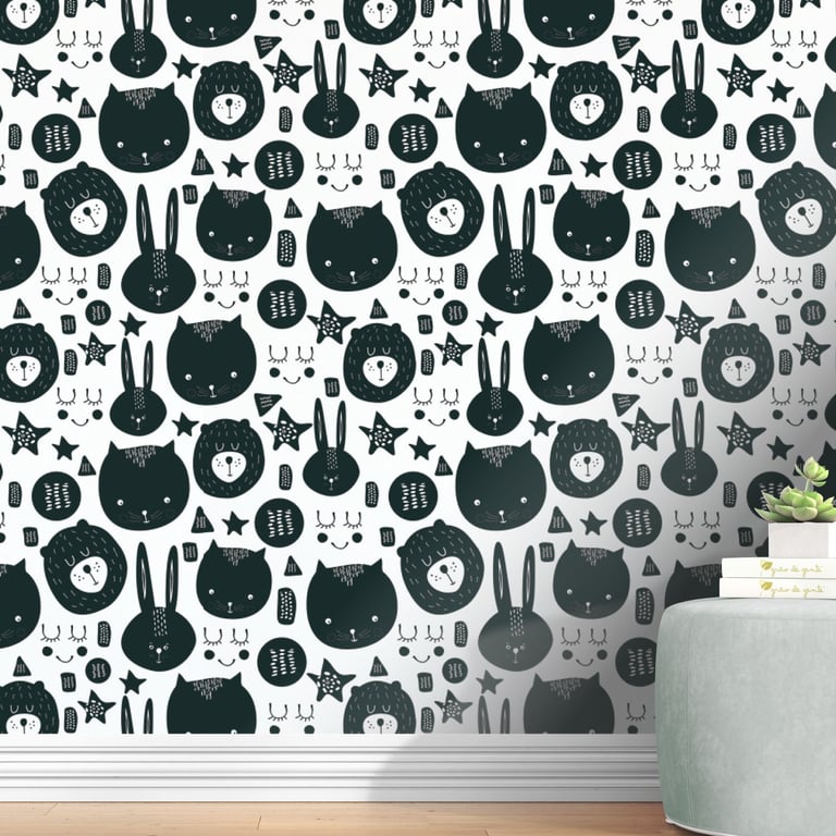 Papel de Parede Floresta Estrelada Preto e Branco 3m