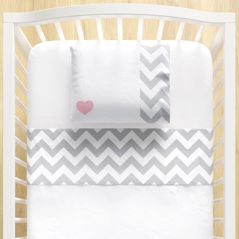 Jogo de Lençol Berço Coração Chevron 3 Peças