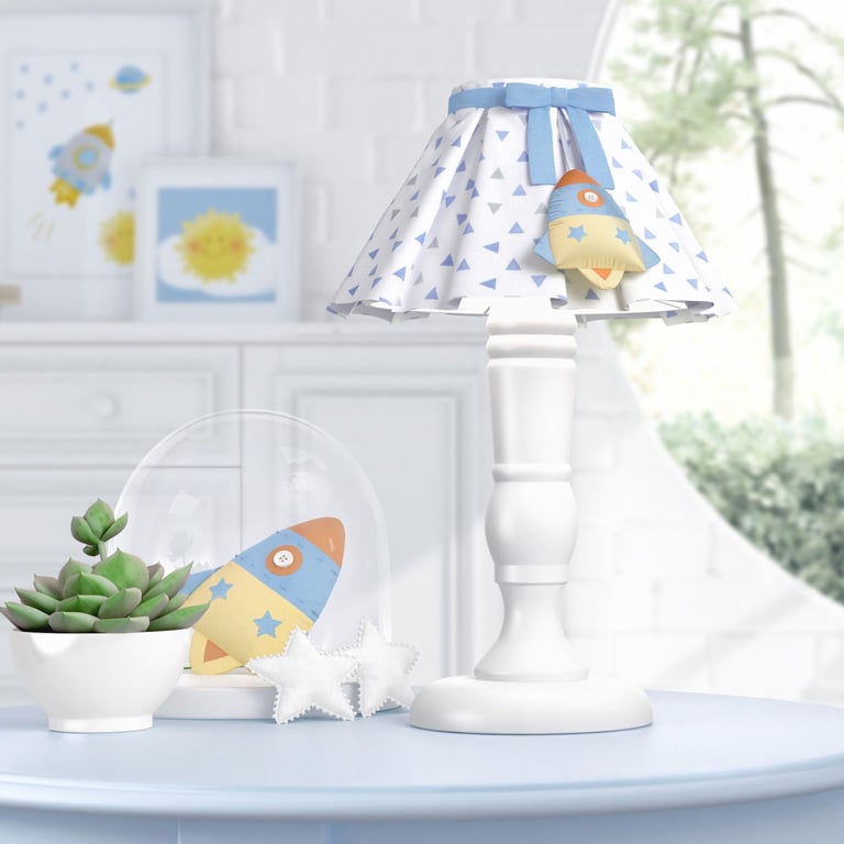 Abajur Madeira Foguete Azul