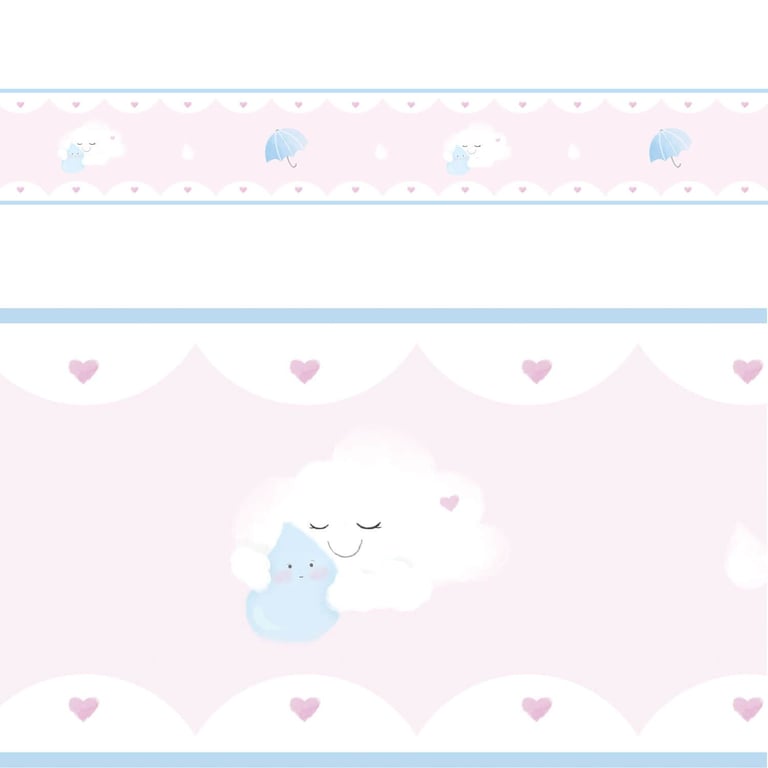 Faixa Adesiva de Parede Aquarela Chuva de Amor Rosa/Azul