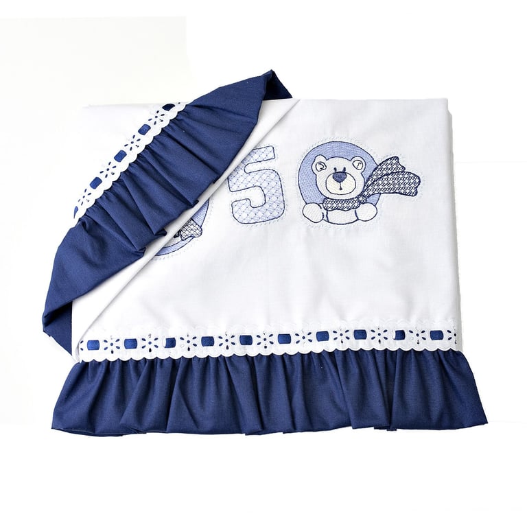 Jogo de Lençol Carrinho Baby Ursinhos Azul Marinho