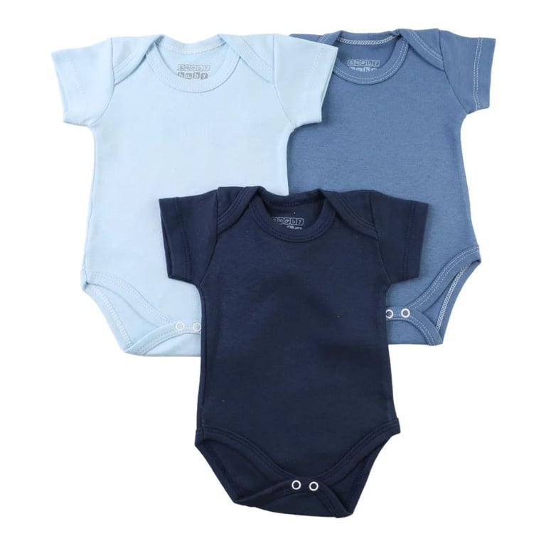 Kit Body Manga Curta Smoby Baby Liso Azul 3 Peças