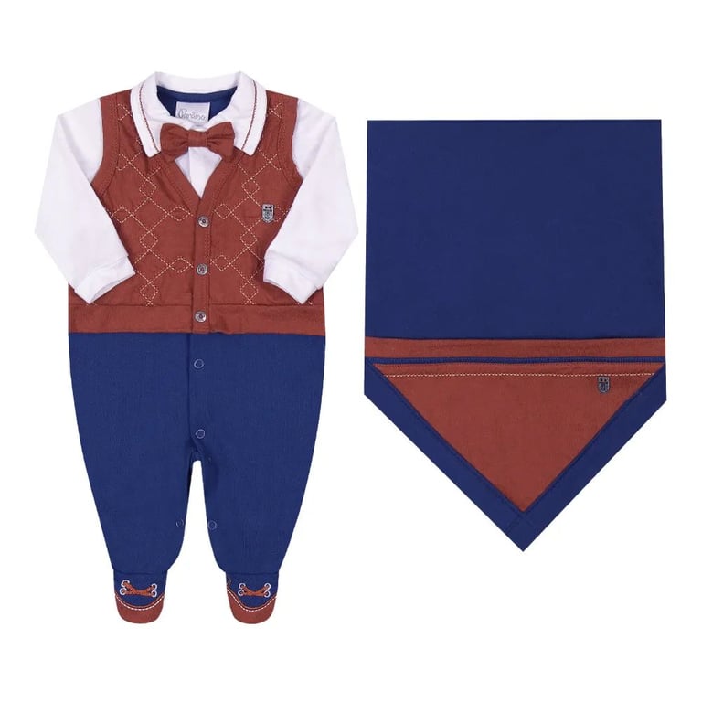 Saída de Maternidade Paraíso com Colete Azul Marinho