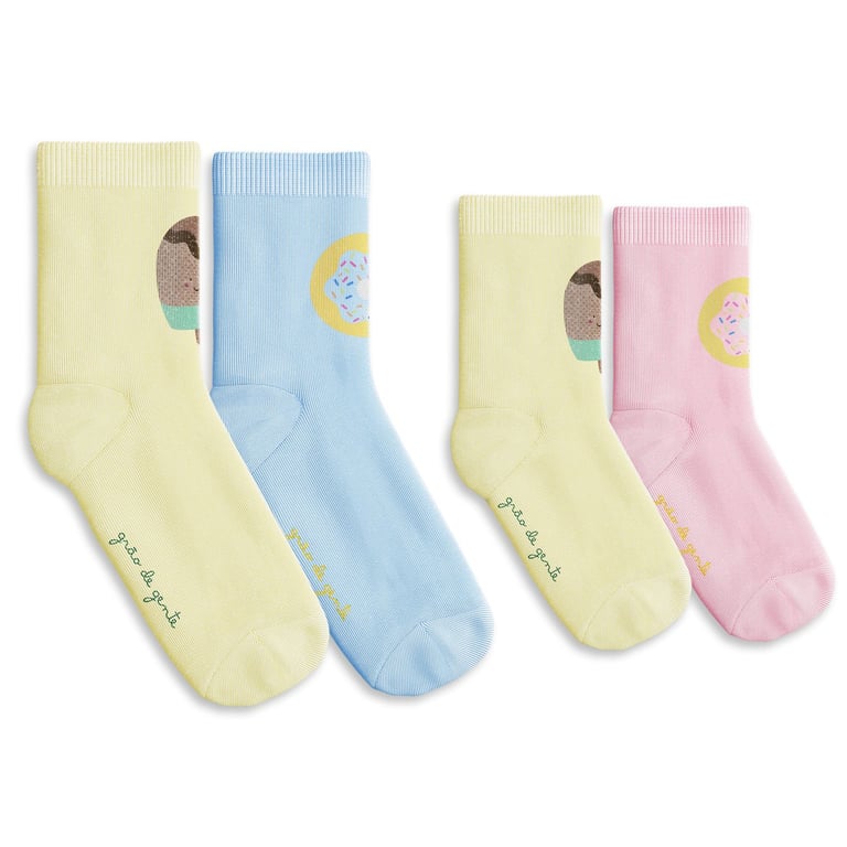 Kit Meia Infantil Tal Pai Tal Filha Trocapé Picolé e Donuts Azul e Rosa 4 Pares