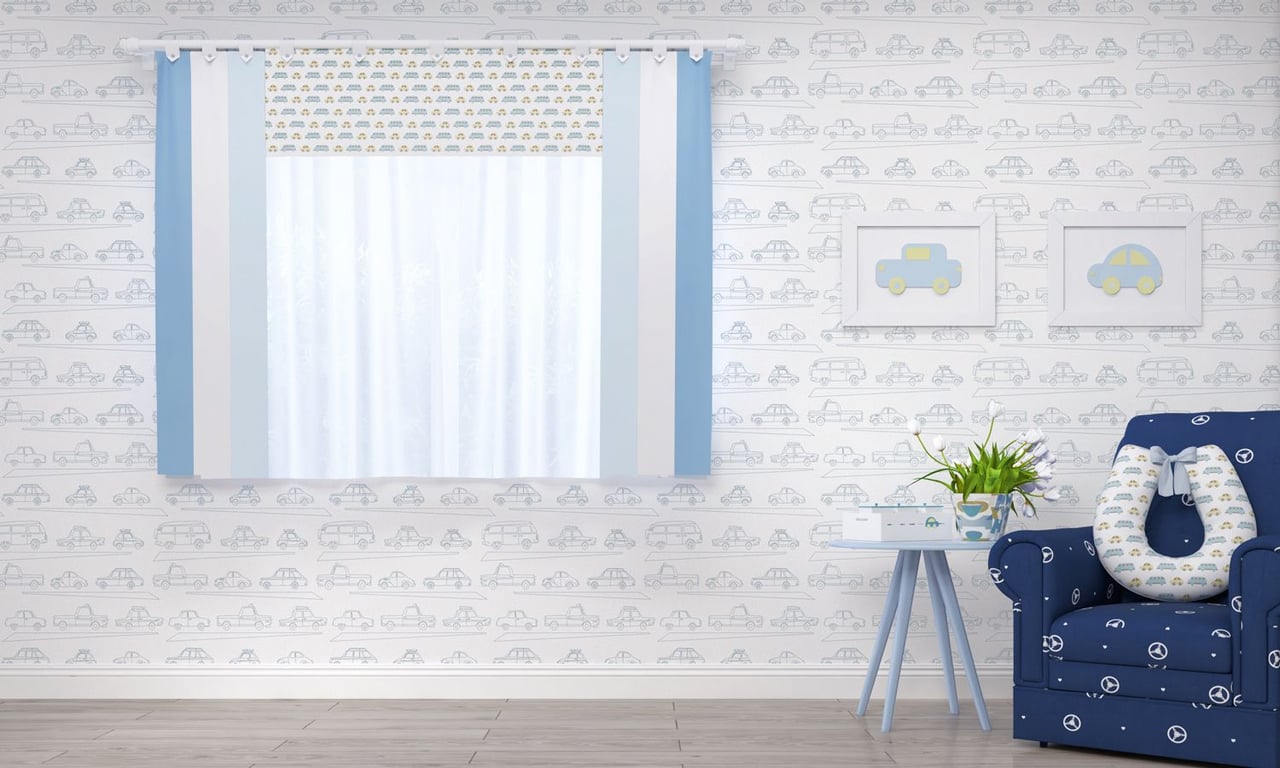 Cortina Carrinhos Amarelo 1,50m