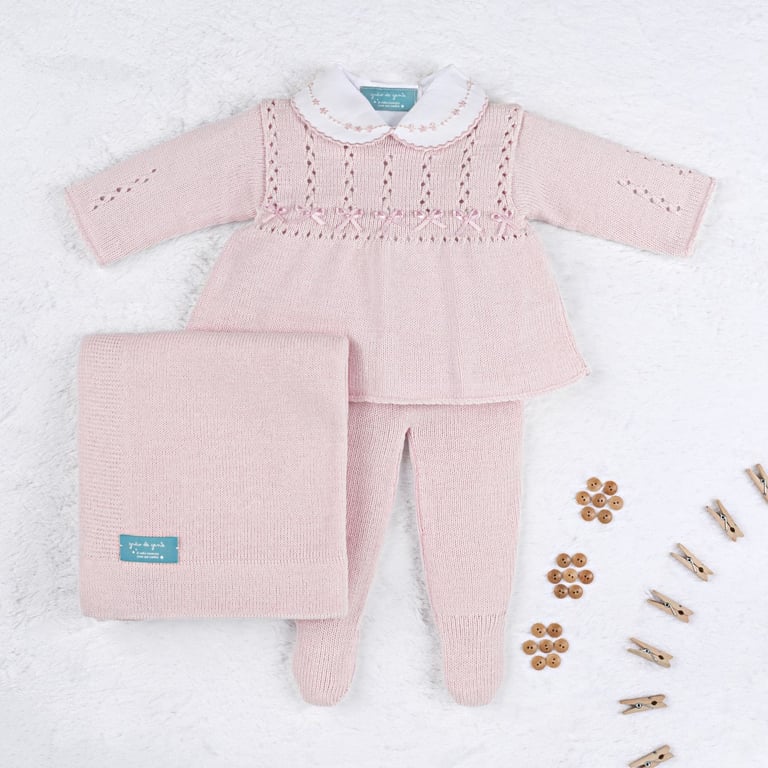 Saída Maternidade Tricot Principessa Rosa 04 Peças