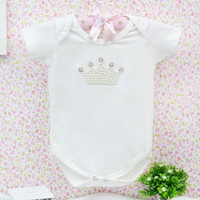 Body Manga Curta Coroa com Pérolas Palha Tam M — vista alternativa