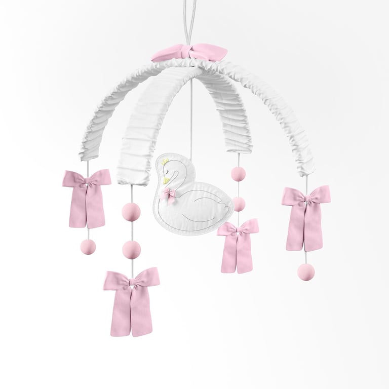 Móbile Cisne Branco e Laço Rosa