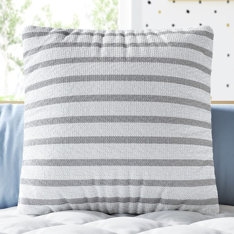 Almofada Quadrada Tricot Listrado Branco e Cinza 38cm