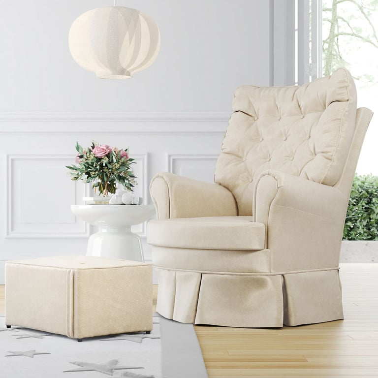 Poltrona Amamentação Balanço e Giratória com Puff Luxo Palha