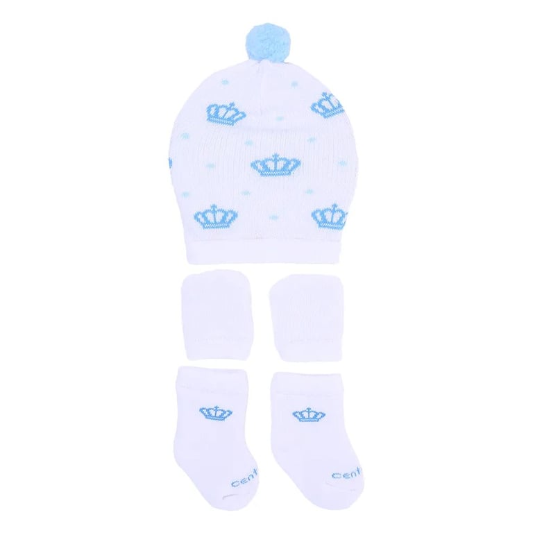 Kit Touca, Luva e Meia Coroa Branco e Azul