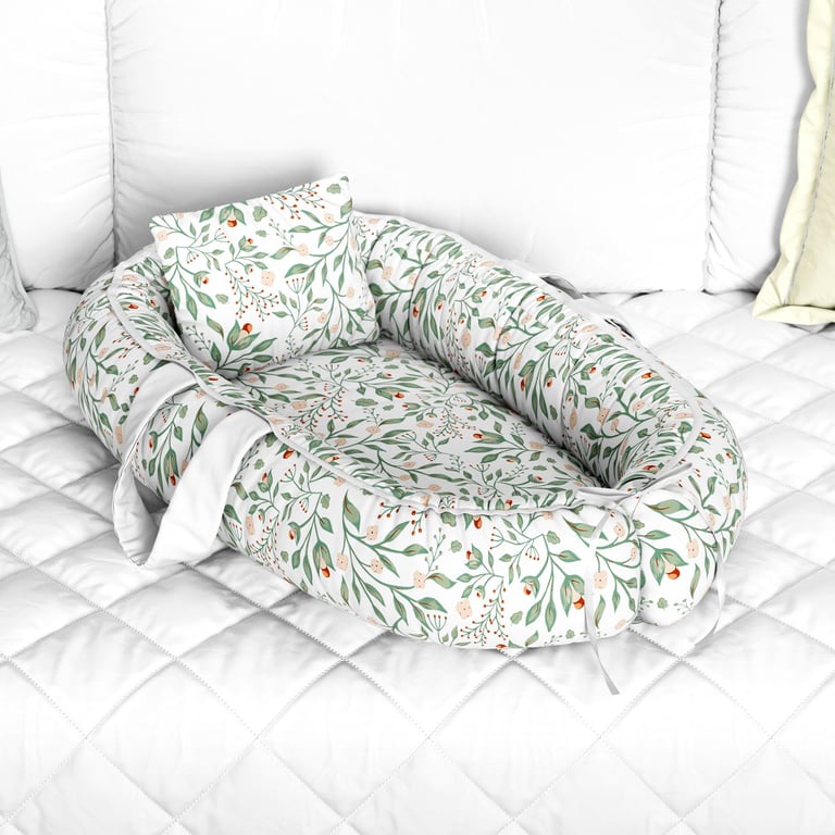 Ninho para Bebê Redutor de Berço Folhas do Bosque Verde 80cm