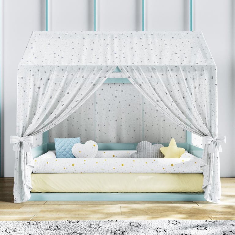 Cortina para Cama Casinha Montessoriana Branca Estrelas e Via Láctea — vista alternativa