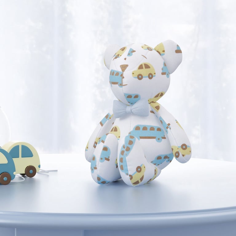 Urso Azul e Bege Carrinhos com Gravata 15cm