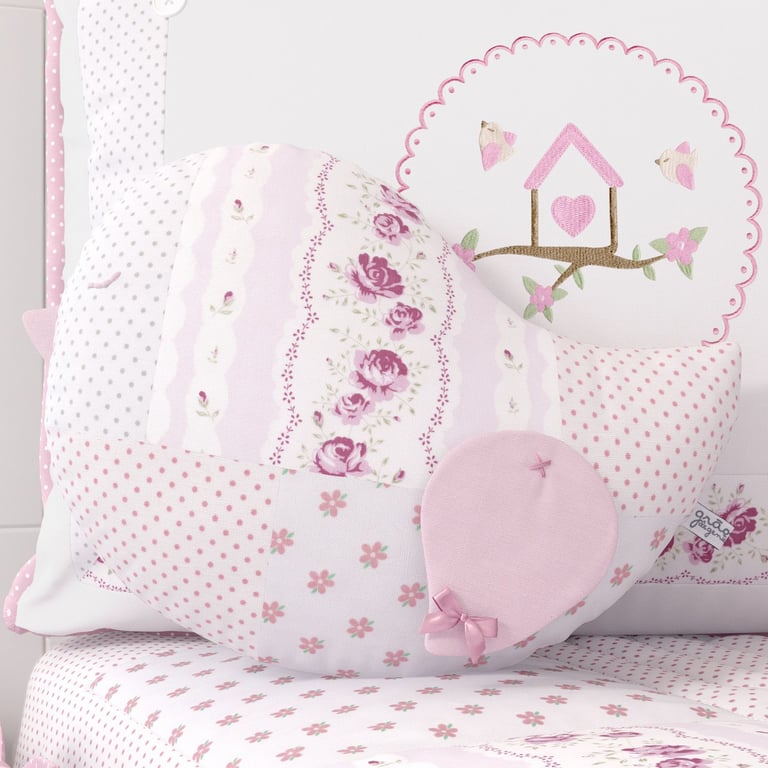 Almofada Passarinho Patchwork Rosa 30cm